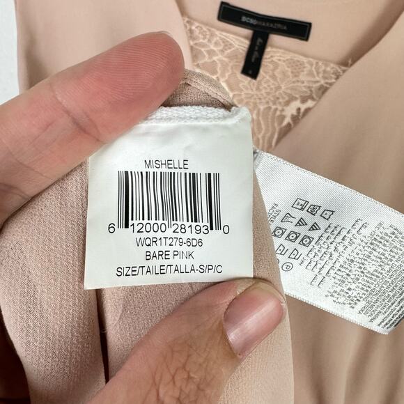 BCBGMaxazria Mishelle Blush Pink Lace V-neck Split Back Sleeveless Blouse Tank - Picture 10 of 11